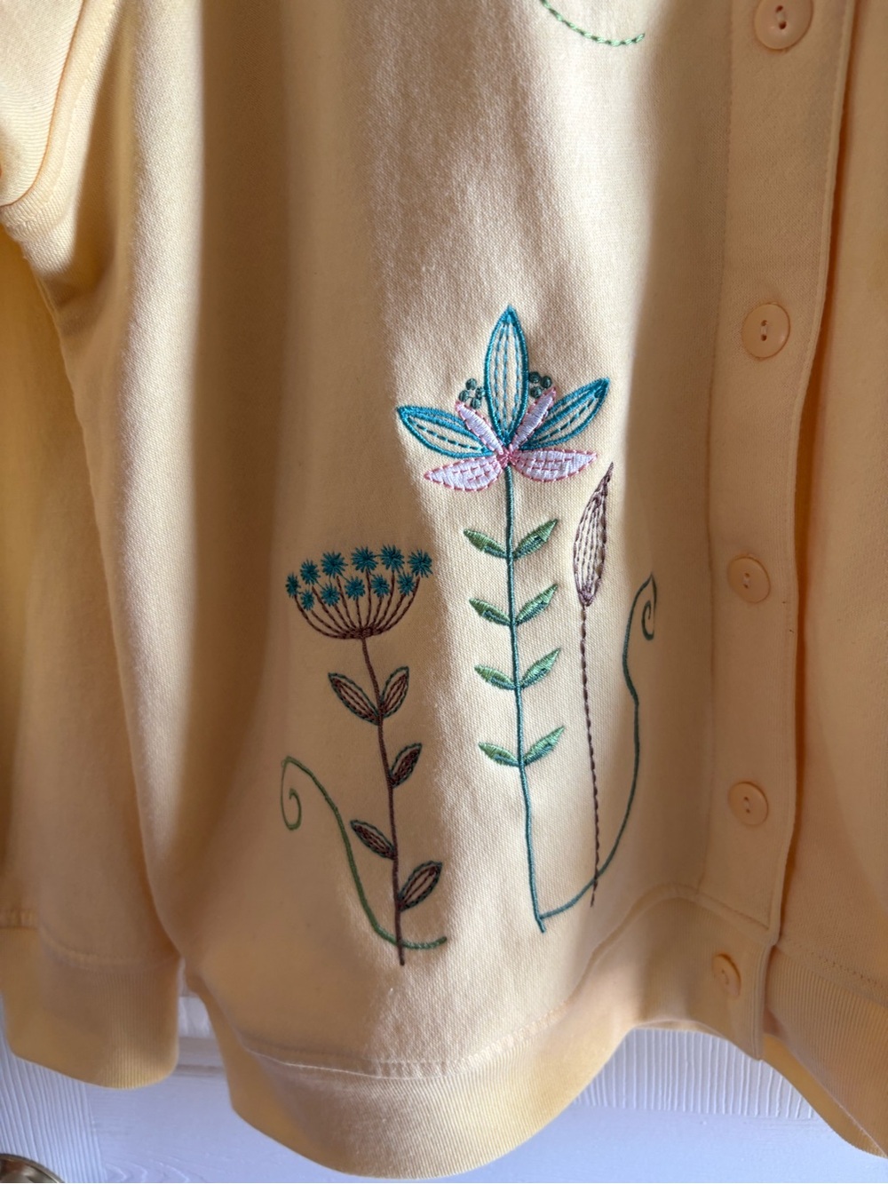 Vintage Shenanigans Floral Cardigan Sweatshirt Yellow Embroidered M Grandmacore - Picture 2 of 9